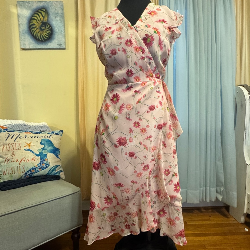 Karl Lagerfeld Paris -Floral Wrap Style Dress - Size 6 -Light pink